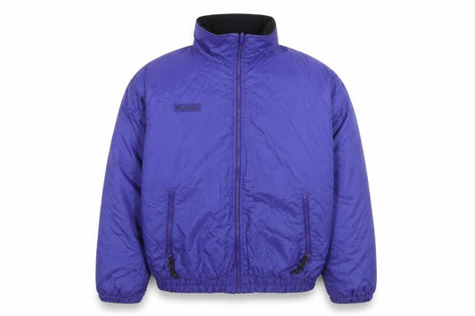 Front view of Columbia men’s blue l puffer jacket nylon outdoor full zip winter coat