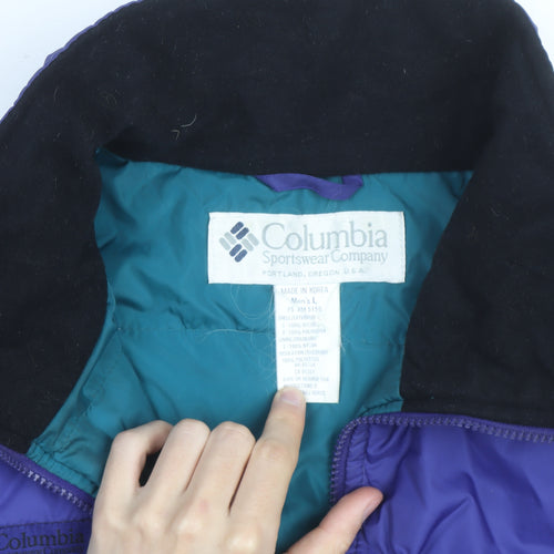 Columbia Mens Blue L Puffer Jacket Nylon Outdoor Full Zip Winter Coat
