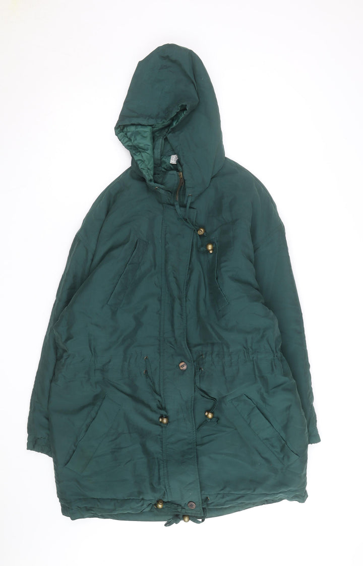 Suzanne Grae Unisex Green Hooded Parka Coat Size L Polyester Cotton