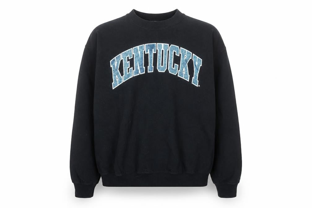 Front view of Gildan Men's Black Kentucky Pullover Crew Neck Sweatshirt, size M