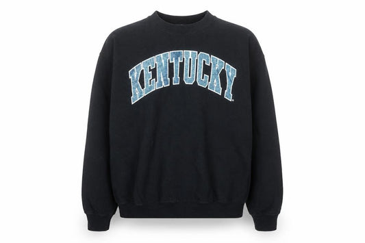 Front view of Gildan Men's Black Kentucky Pullover Crew Neck Sweatshirt, size M