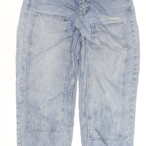 Ed Hardy Men's Blue Embroidered Dragon Denim Jeans 30W 30L Relaxed Fit
