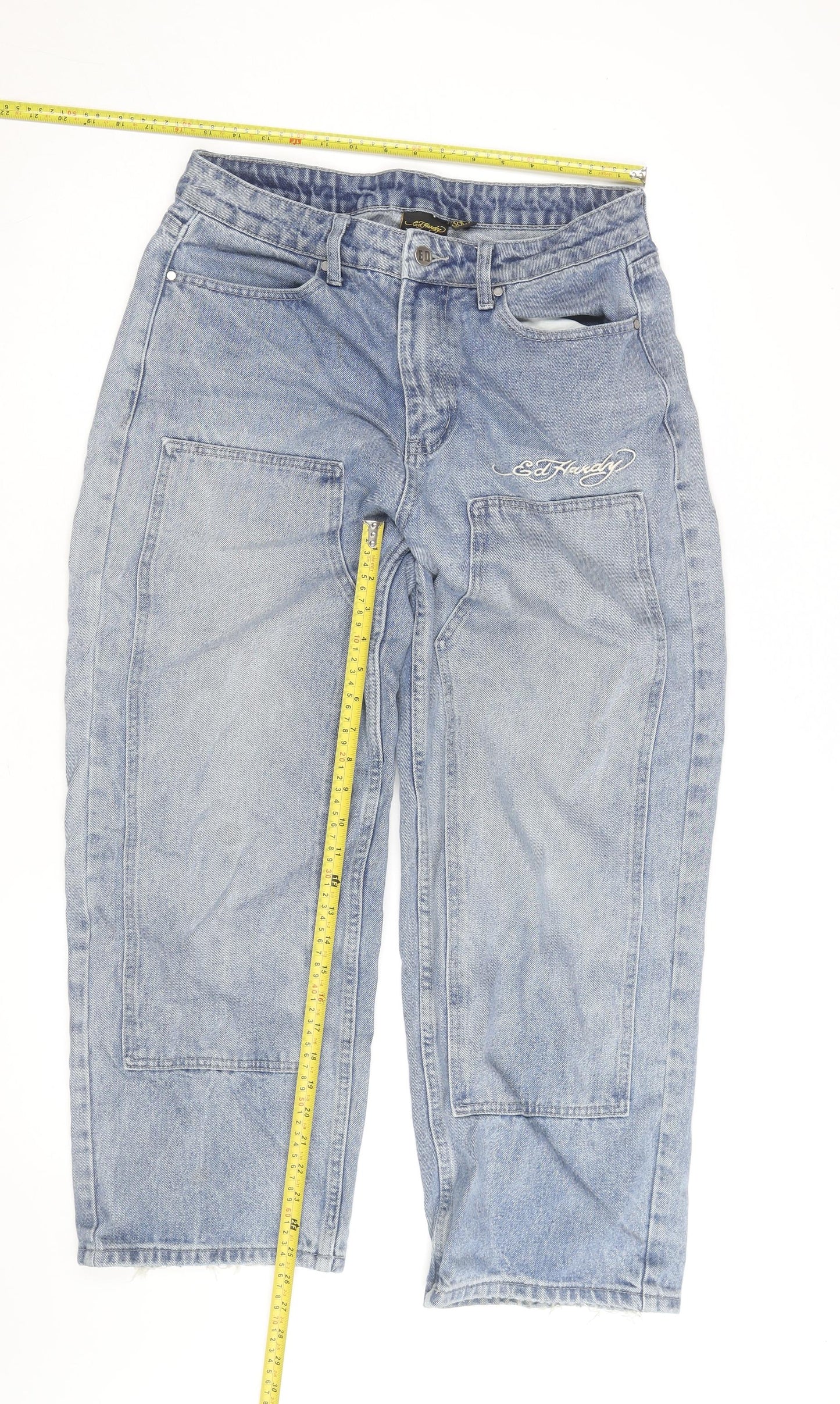 Ed Hardy Men's Blue Embroidered Dragon Denim Jeans 30W 30L Relaxed Fit