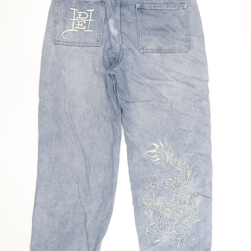 Ed Hardy Men's Blue Embroidered Dragon Denim Jeans 30W 30L Relaxed Fit