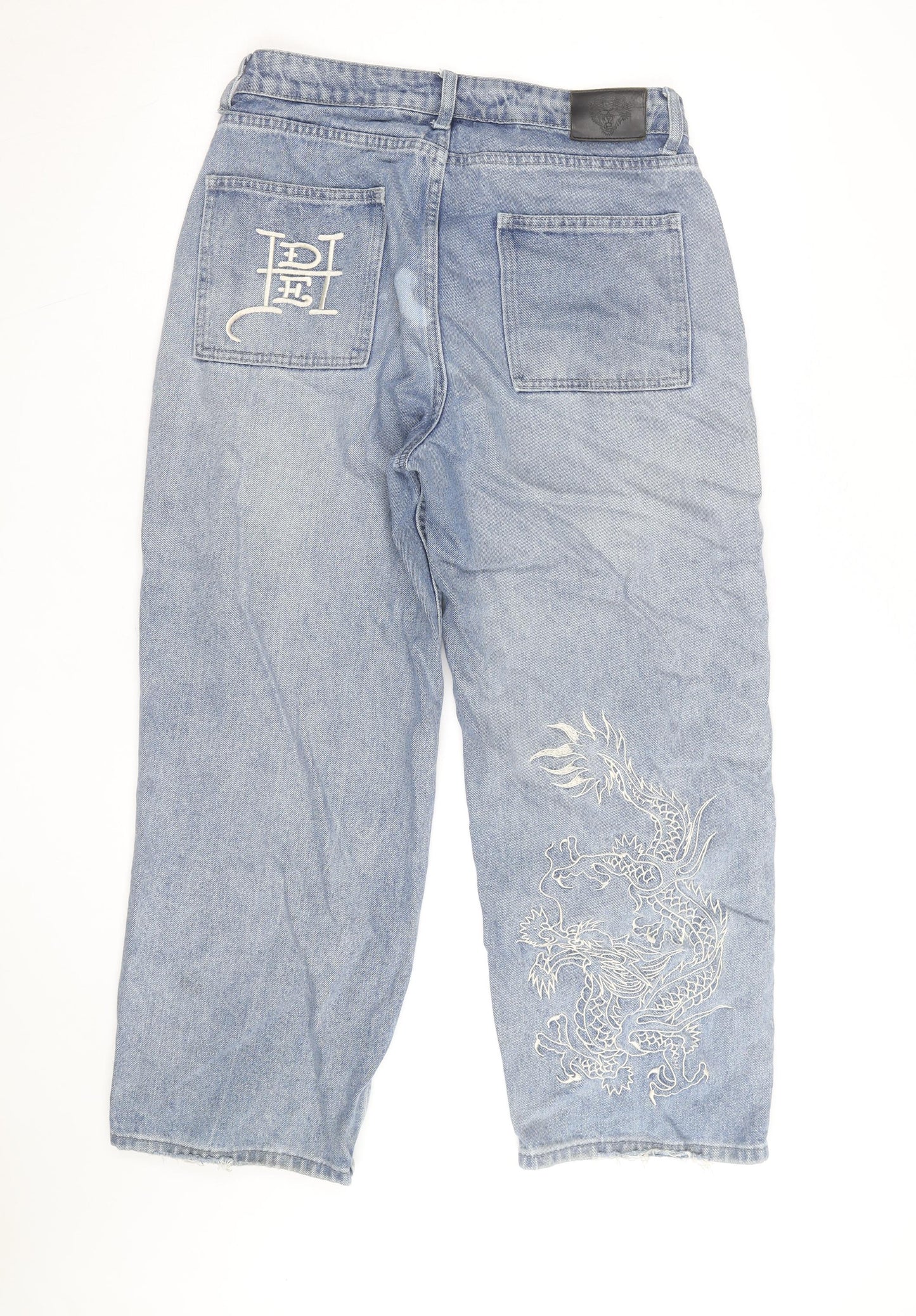 Ed Hardy Men's Blue Embroidered Dragon Denim Jeans 30W 30L Relaxed Fit