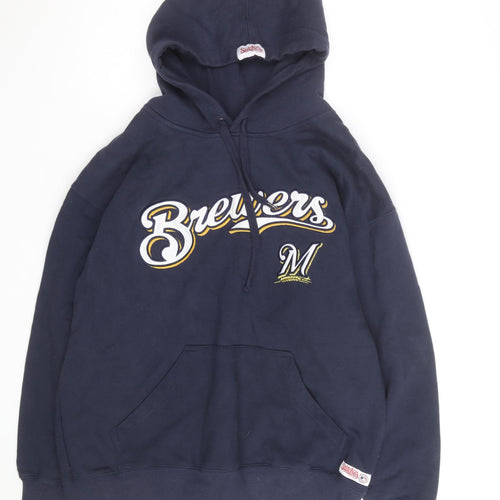 Stitches Mens Blue Pullover Hoodie Medium Embroidered Brewers Logo
