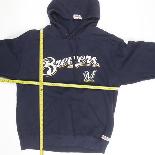 Stitches Mens Blue Pullover Hoodie Medium Embroidered Brewers Logo