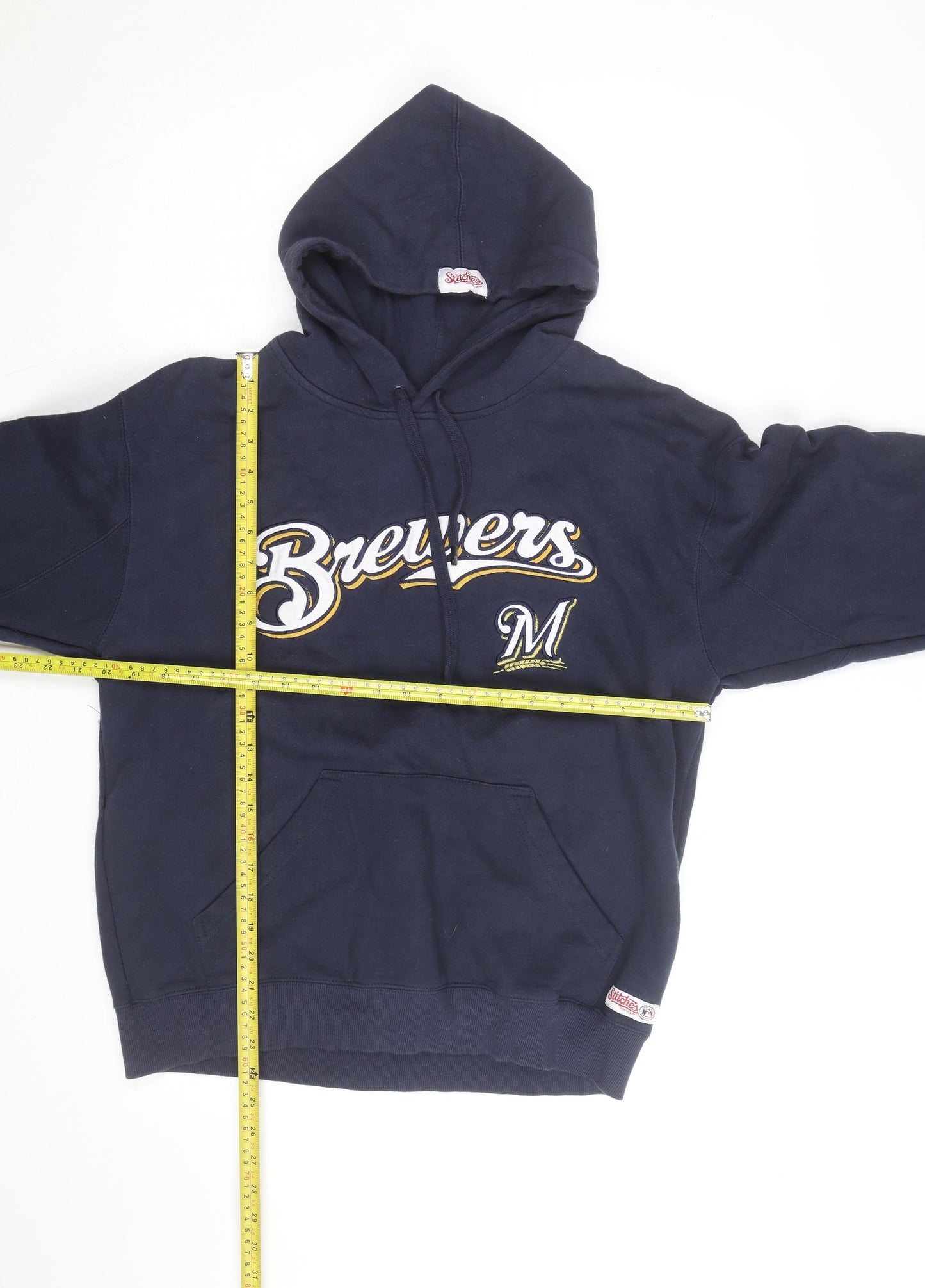 Stitches Mens Blue Pullover Hoodie Medium Embroidered Brewers Logo