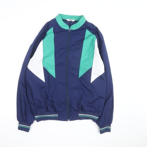 Gabicci Men's Blue Green 80s Retro Bomber Jacket L Full Zip