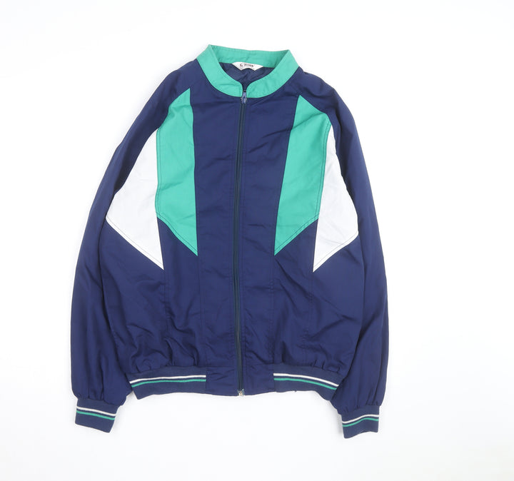 Gabicci Men's Blue Green 80s Retro Bomber Jacket L Full Zip