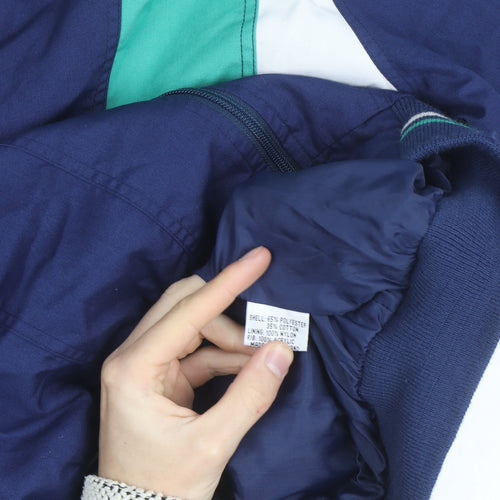 Gabicci Men's Blue Green 80s Retro Bomber Jacket L Full Zip