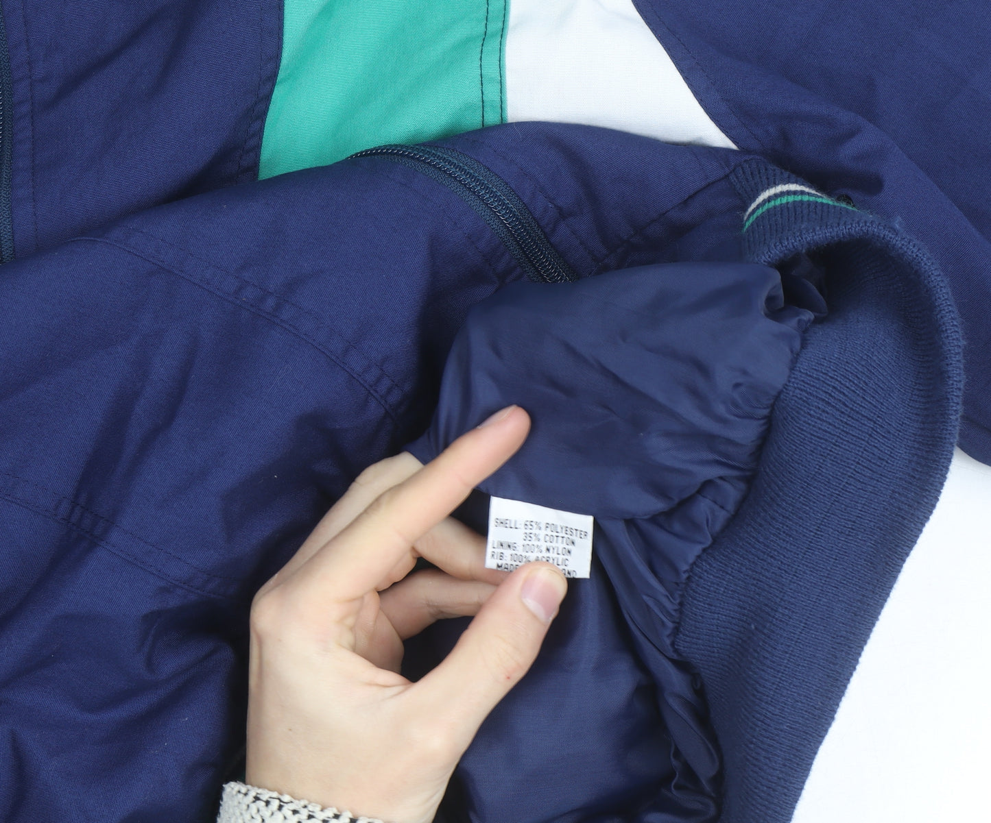 Gabicci Men's Blue Green 80s Retro Bomber Jacket L Full Zip