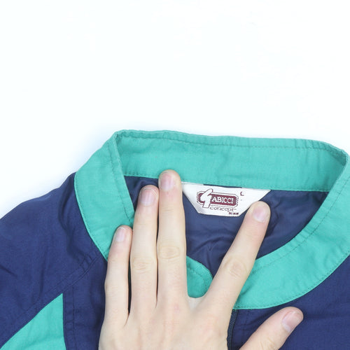 Gabicci Men's Blue Green 80s Retro Bomber Jacket L Full Zip