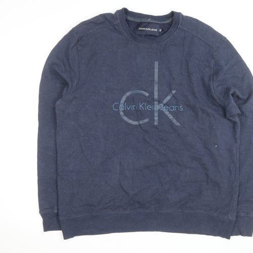 Calvin Klein Jeans Men's Blue Logo Crew Neck Pullover Sweatshirt L