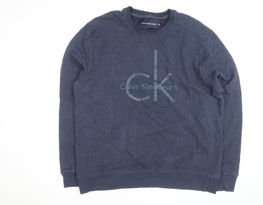 Calvin Klein Jeans Men's Blue Logo Crew Neck Pullover Sweatshirt L