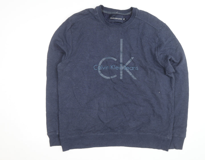 Calvin Klein Jeans Men's Blue Logo Crew Neck Pullover Sweatshirt L