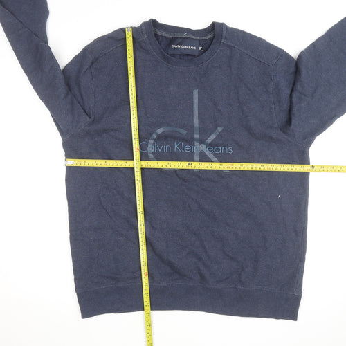 Calvin Klein Jeans Men's Blue Logo Crew Neck Pullover Sweatshirt L