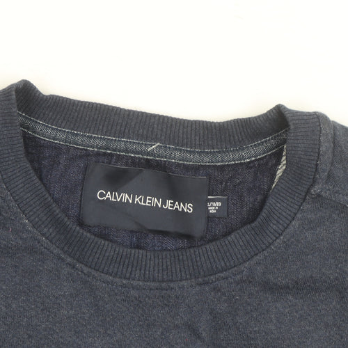 Calvin Klein Jeans Men's Blue Logo Crew Neck Pullover Sweatshirt L