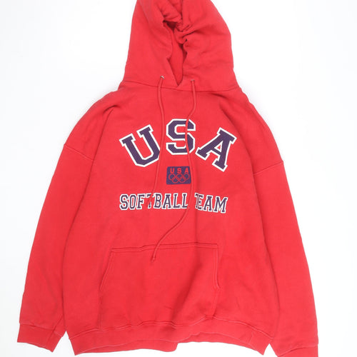 AAA USA Softball Team Red Pullover Hoodie Men XL Graphic Print