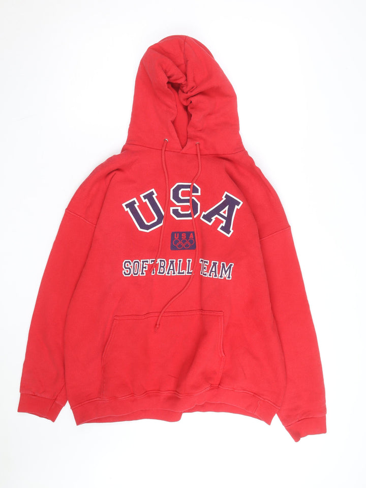 AAA USA Softball Team Red Pullover Hoodie Men XL Graphic Print