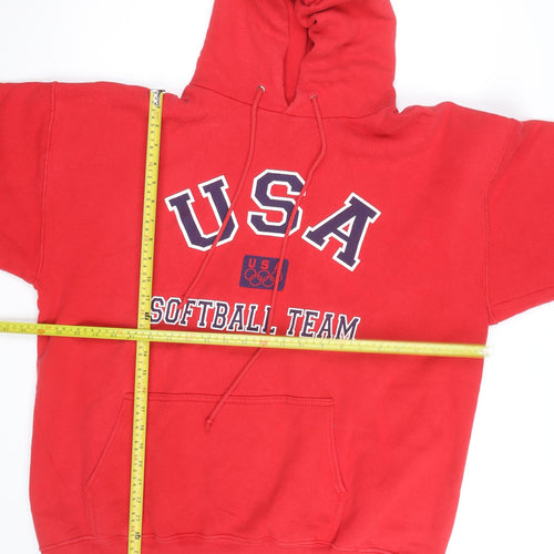 AAA USA Softball Team Red Pullover Hoodie Men XL Graphic Print