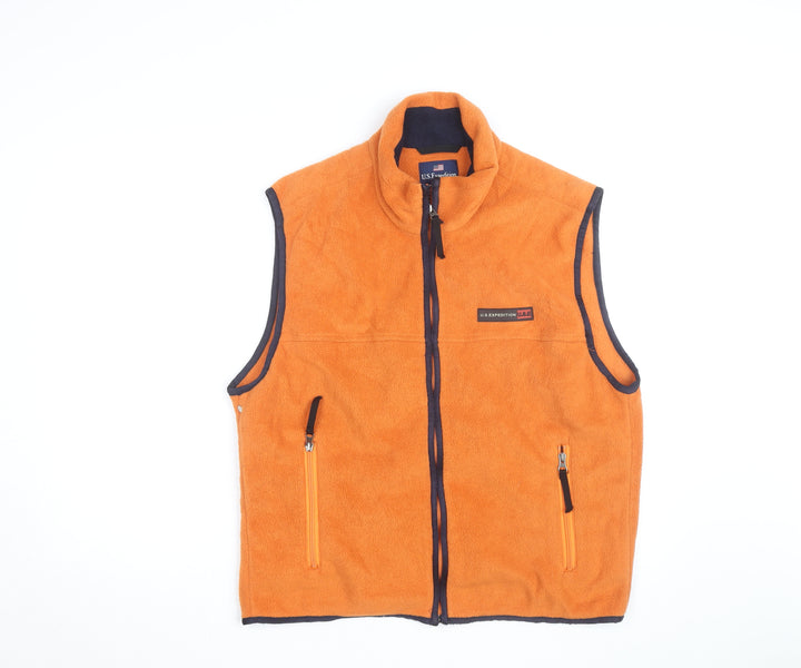 U.S Expedition Men's Orange Fleece Bodywarmer Size L Outdoor Zip Vest