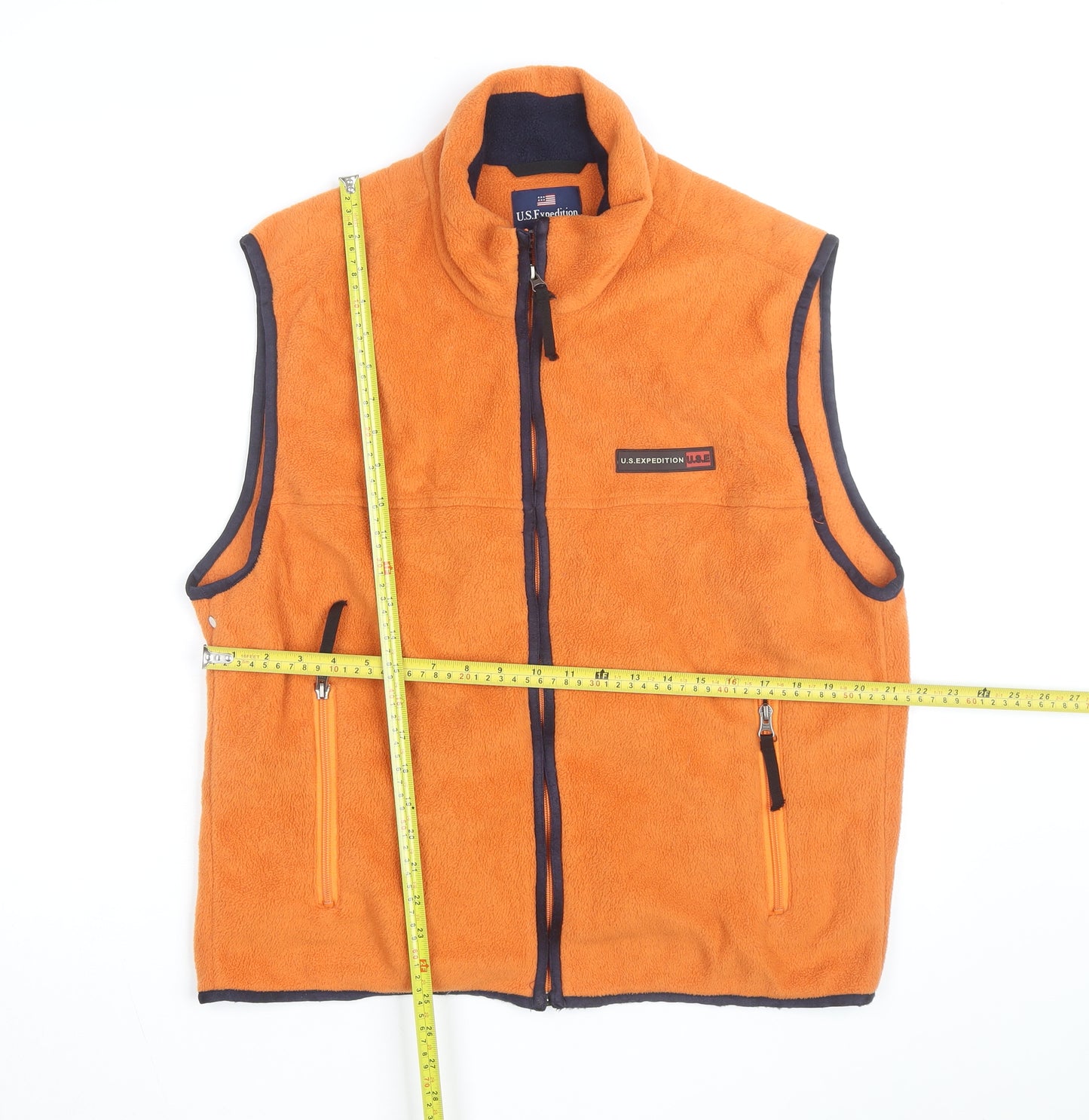U.S Expedition Men's Orange Fleece Bodywarmer Size L Outdoor Zip Vest