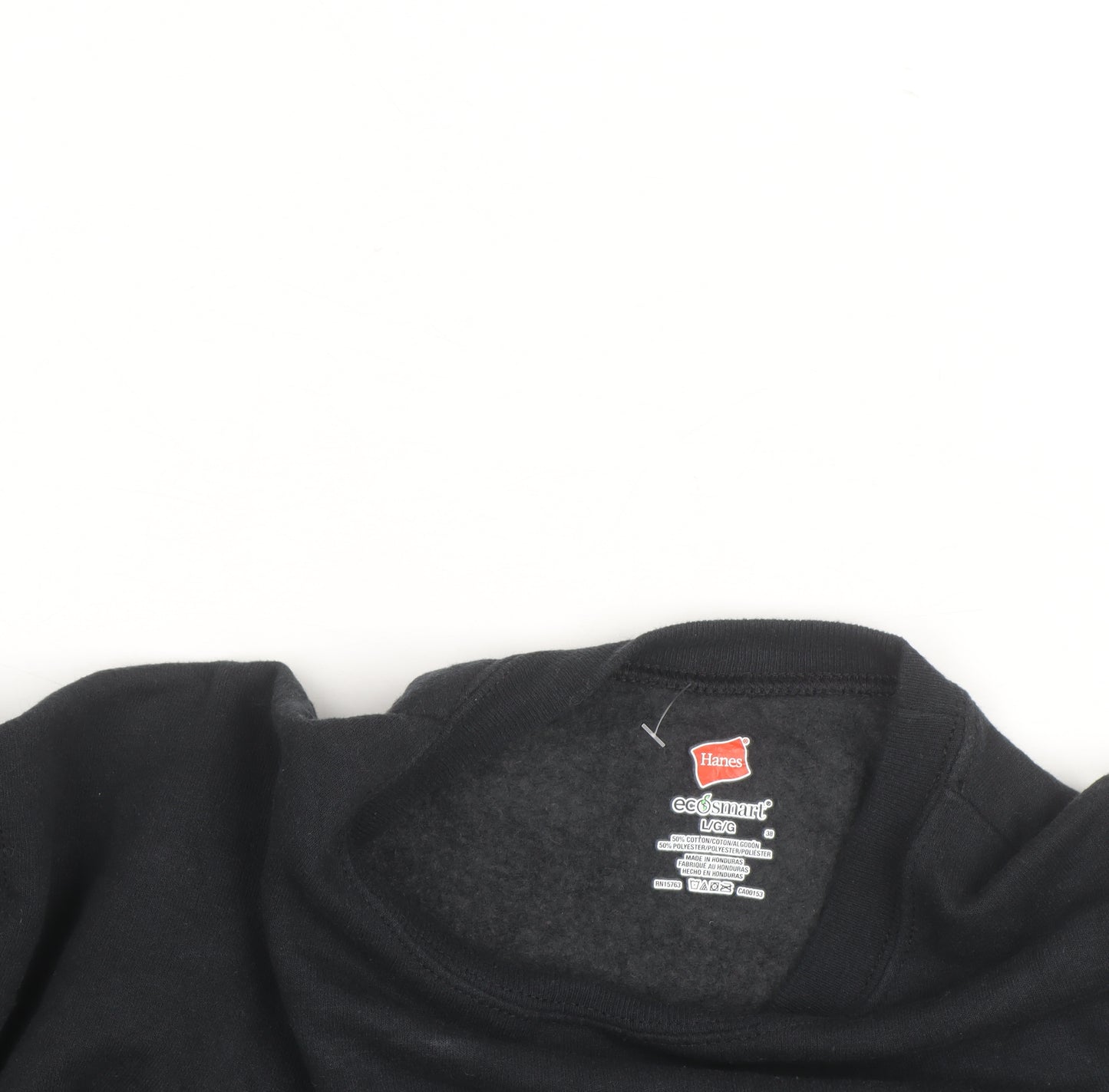 Hanes Mens Black Large Pullover Crew Neck Fleece Sweatshirt