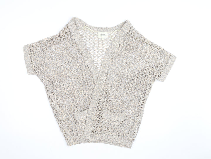 Papaya Women’s Beige Open Knit Short Sleeve Cardigan Medium