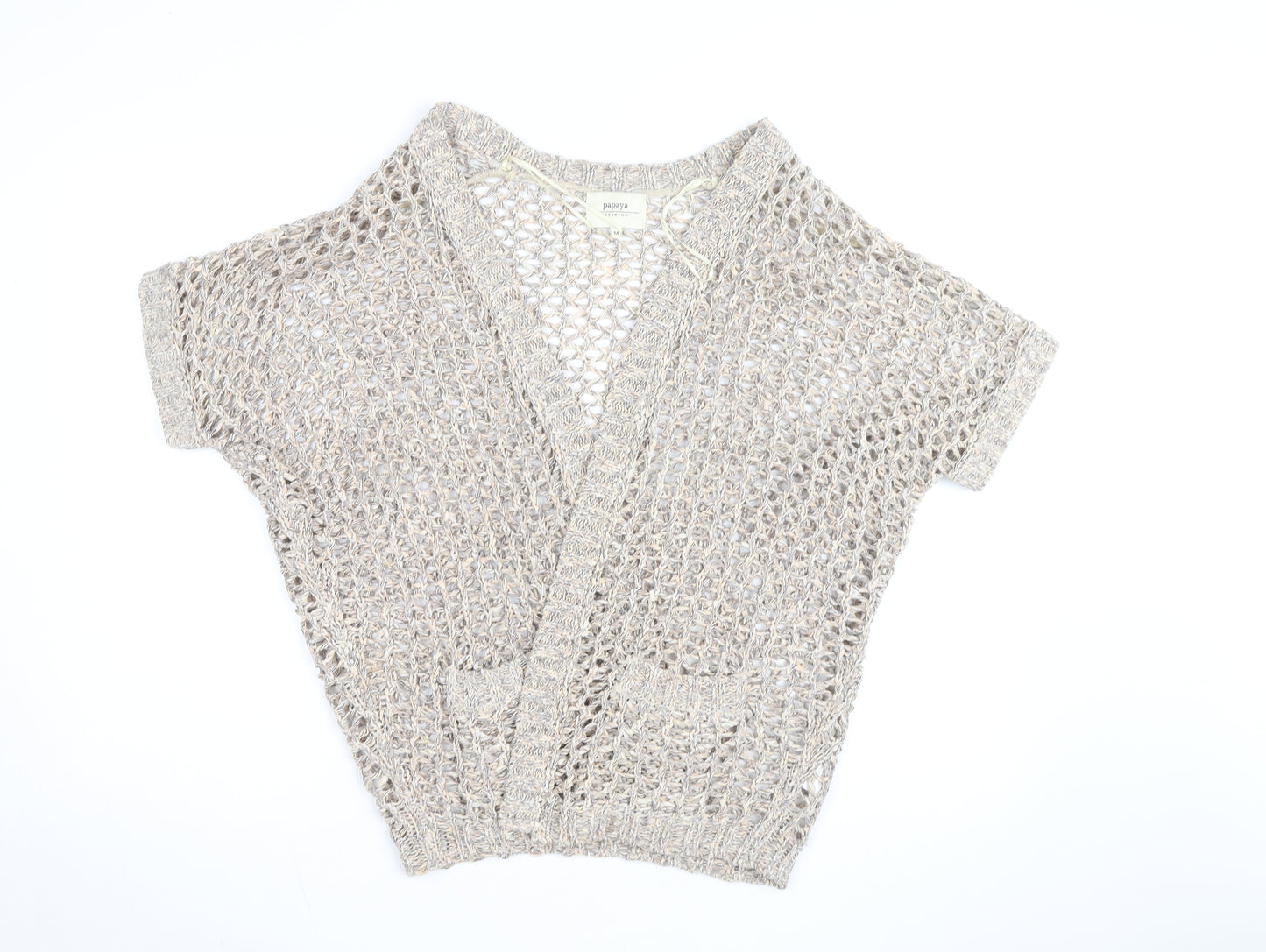 Papaya Women’s Beige Open Knit Short Sleeve Cardigan Medium