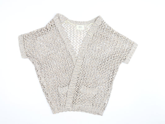 Papaya Women’s Beige Open Knit Short Sleeve Cardigan Medium
