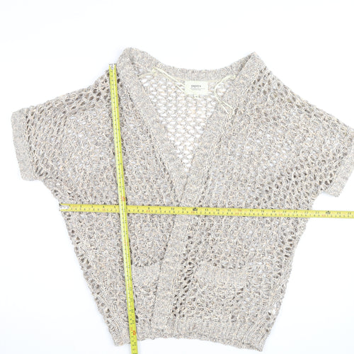 Papaya Women’s Beige Open Knit Short Sleeve Cardigan Medium