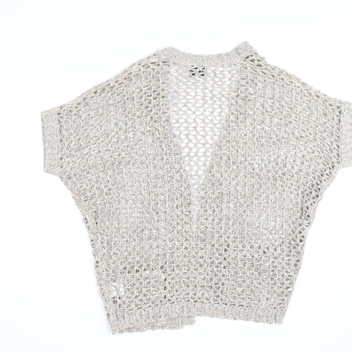 Papaya Women’s Beige Open Knit Short Sleeve Cardigan Medium