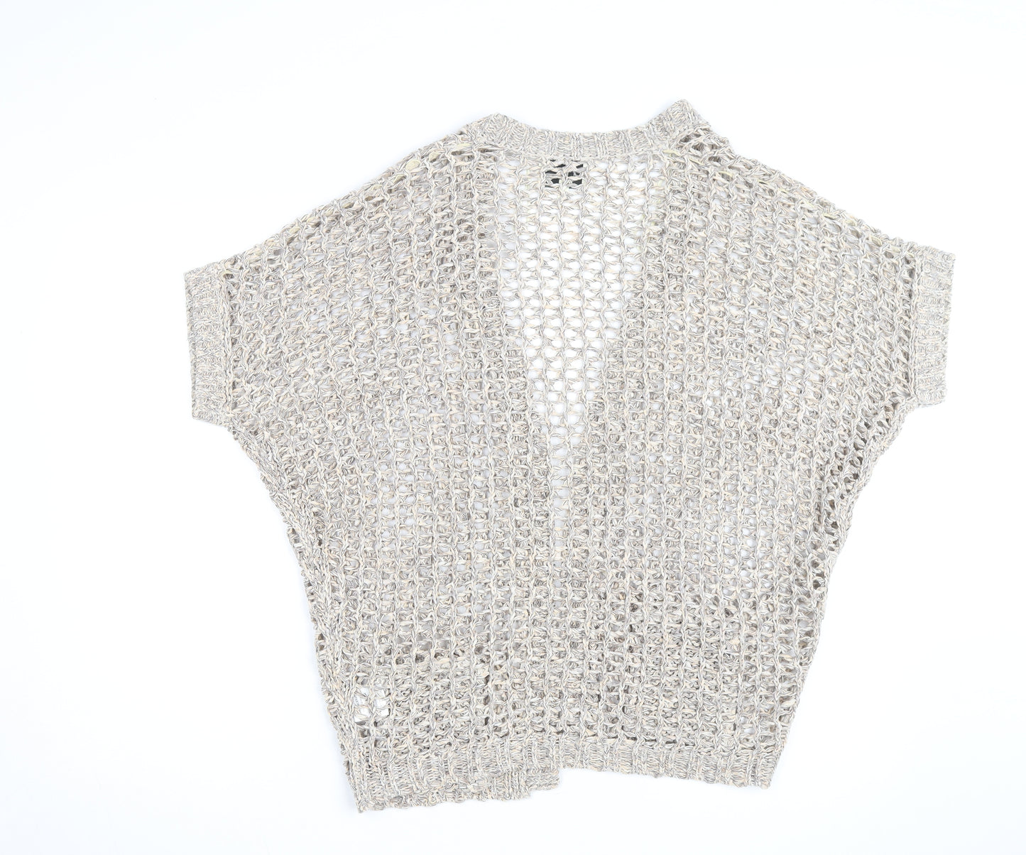 Papaya Women’s Beige Open Knit Short Sleeve Cardigan Medium