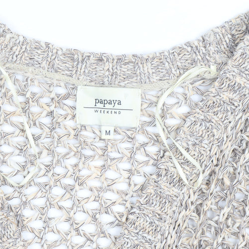 Papaya Women’s Beige Open Knit Short Sleeve Cardigan Medium