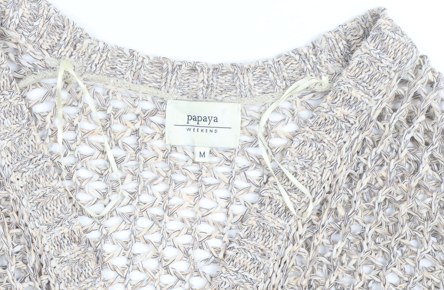 Papaya Women’s Beige Open Knit Short Sleeve Cardigan Medium