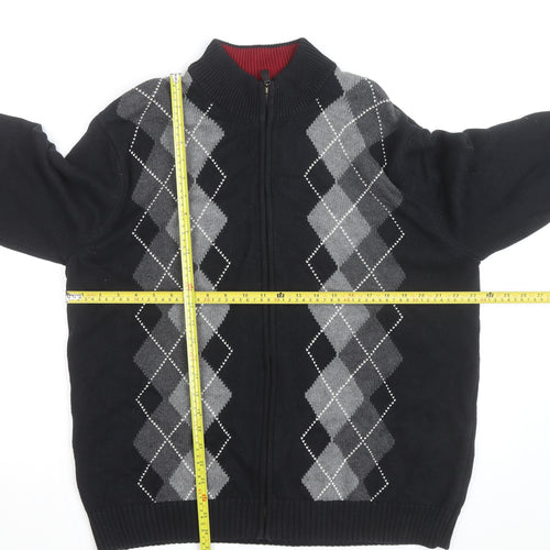 Van Heusen Men's Black Argyle Full Zip Cotton Jumper L