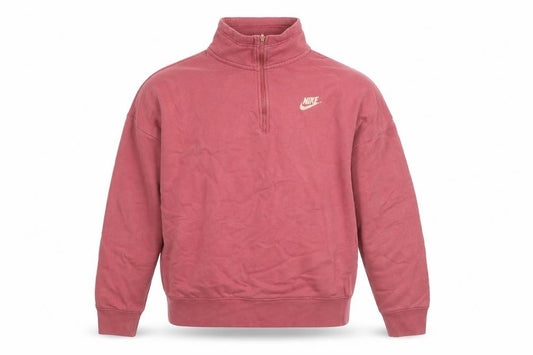 Front view of Nike Men's Red 1/4 Zip Mock Neck Oversized Sweatshirt, size S