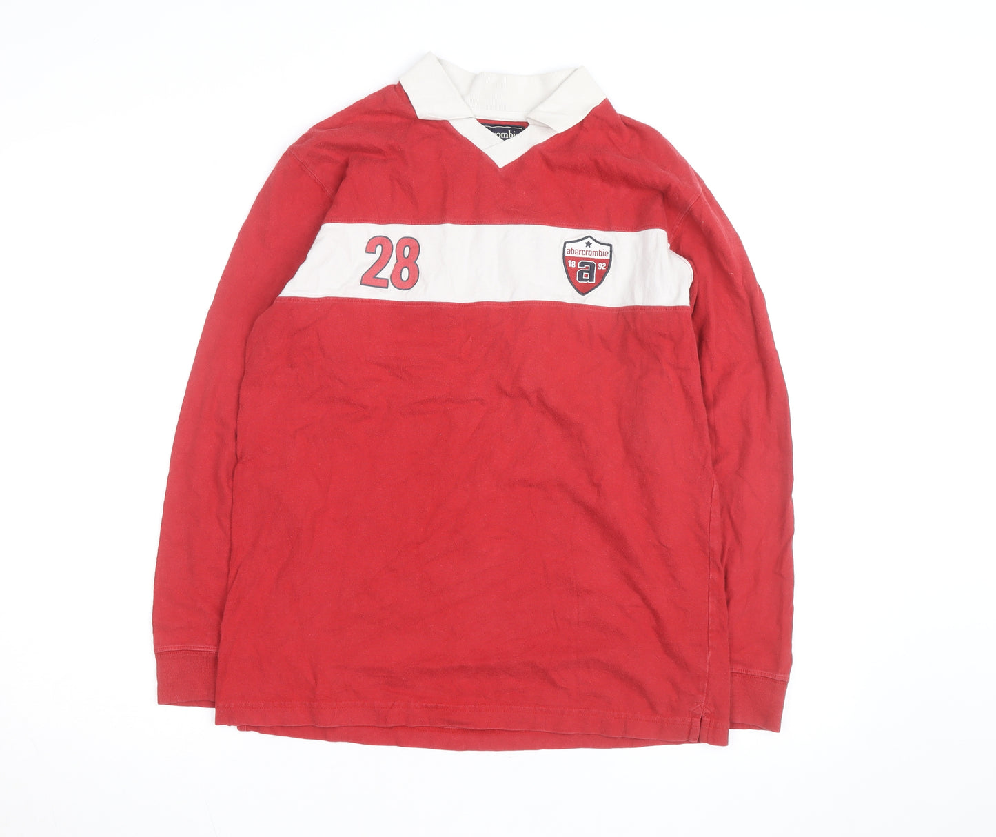 Abercrombie Men's Red Long Sleeve Rugby Shirt XL Sports Style