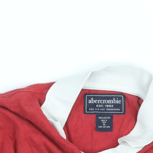Abercrombie Men's Red Long Sleeve Rugby Shirt XL Sports Style