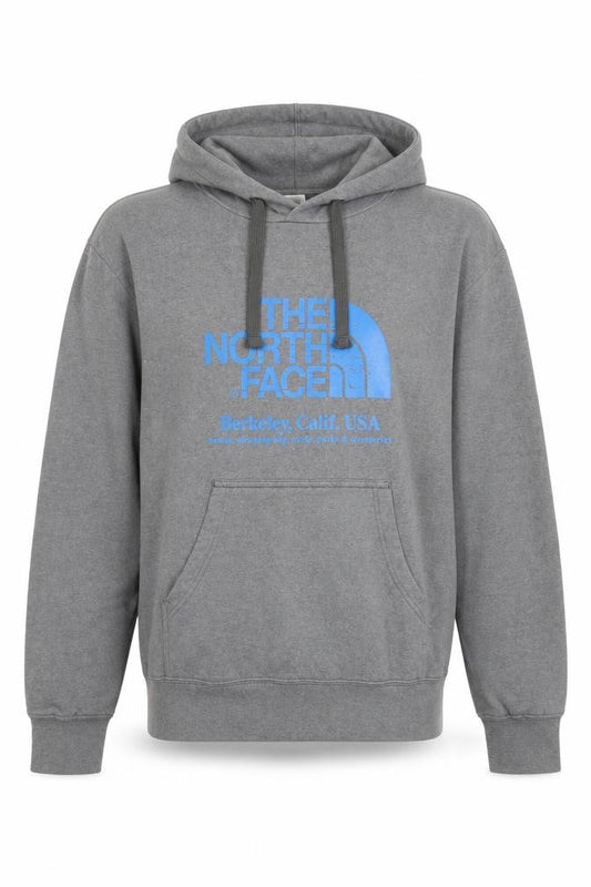 Front view of The North Face Men's Grey Pullover Hoodie Small Outdoor Fleece