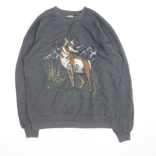 Jerzees Men’s Grey XL Graphic Animal Nature Pullover Sweatshirt