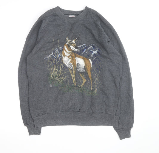 Jerzees Men’s Grey XL Graphic Animal Nature Pullover Sweatshirt