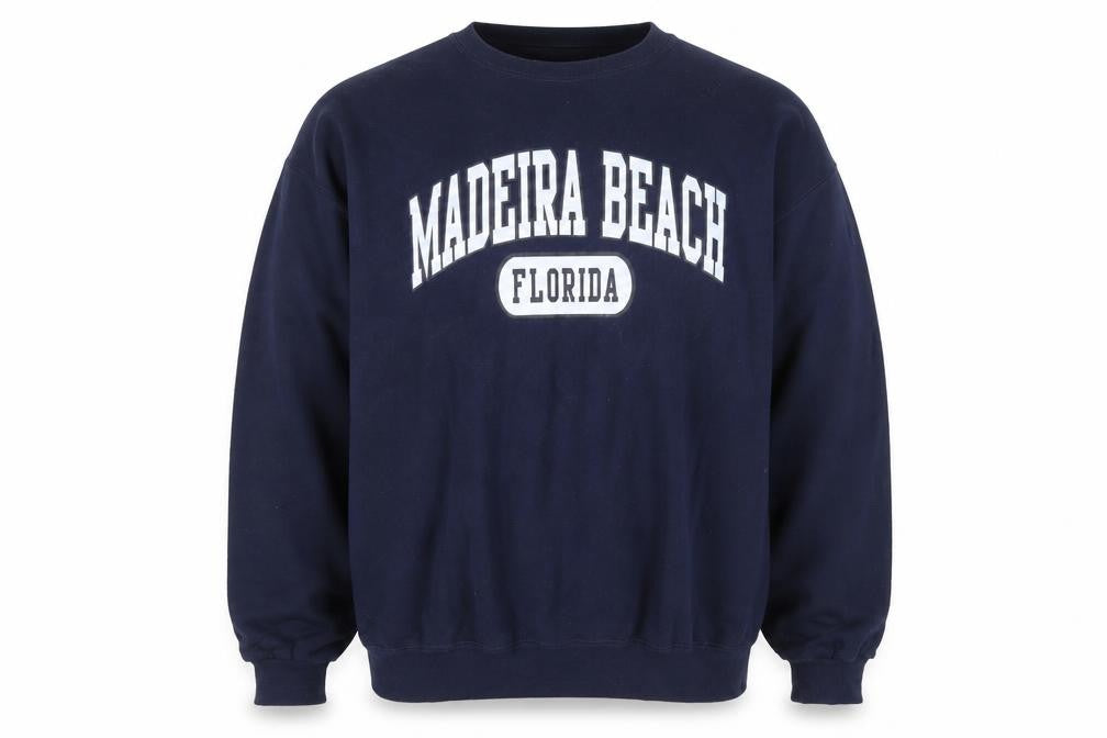 Front view of Jerzees Men's Blue Madeira Beach Florida XL Pullover Sweatshirt