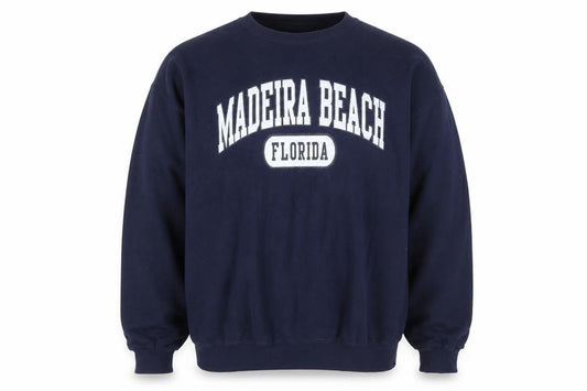 Front view of Jerzees Men's Blue Madeira Beach Florida XL Pullover Sweatshirt