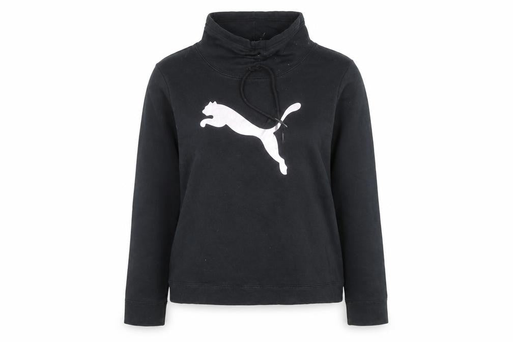Front view of Puma women’s black, size UK 14, pullover sweatshirt with logo design