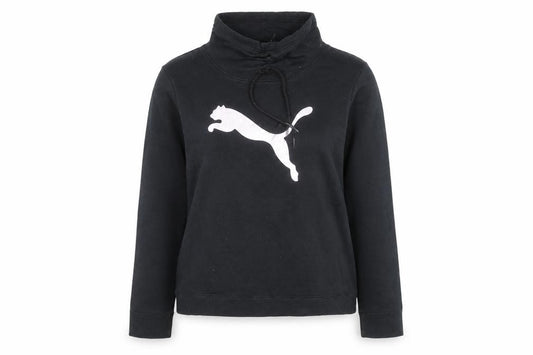 Front view of Puma women’s black, size UK 14, pullover sweatshirt with logo design