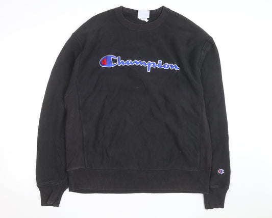 Champion Men's Black Reverse Weave Sweatshirt L Crew Neck Pullover