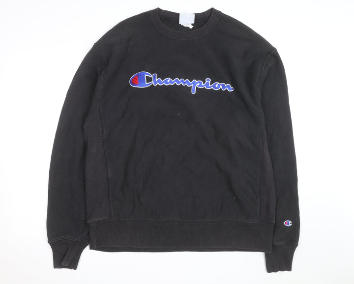 Champion Men's Black Reverse Weave Sweatshirt L Crew Neck Pullover