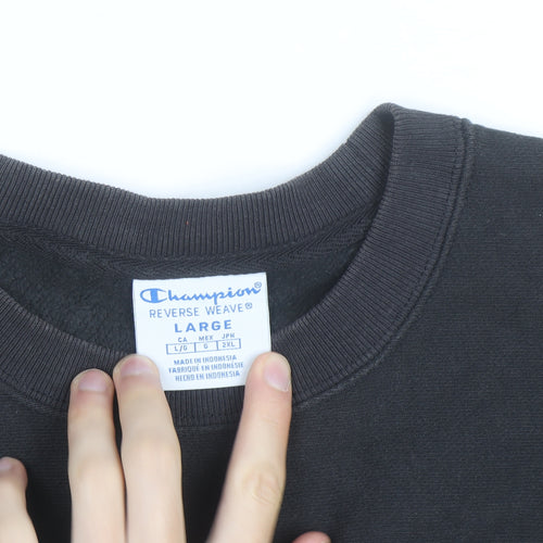 Champion Men's Black Reverse Weave Sweatshirt L Crew Neck Pullover
